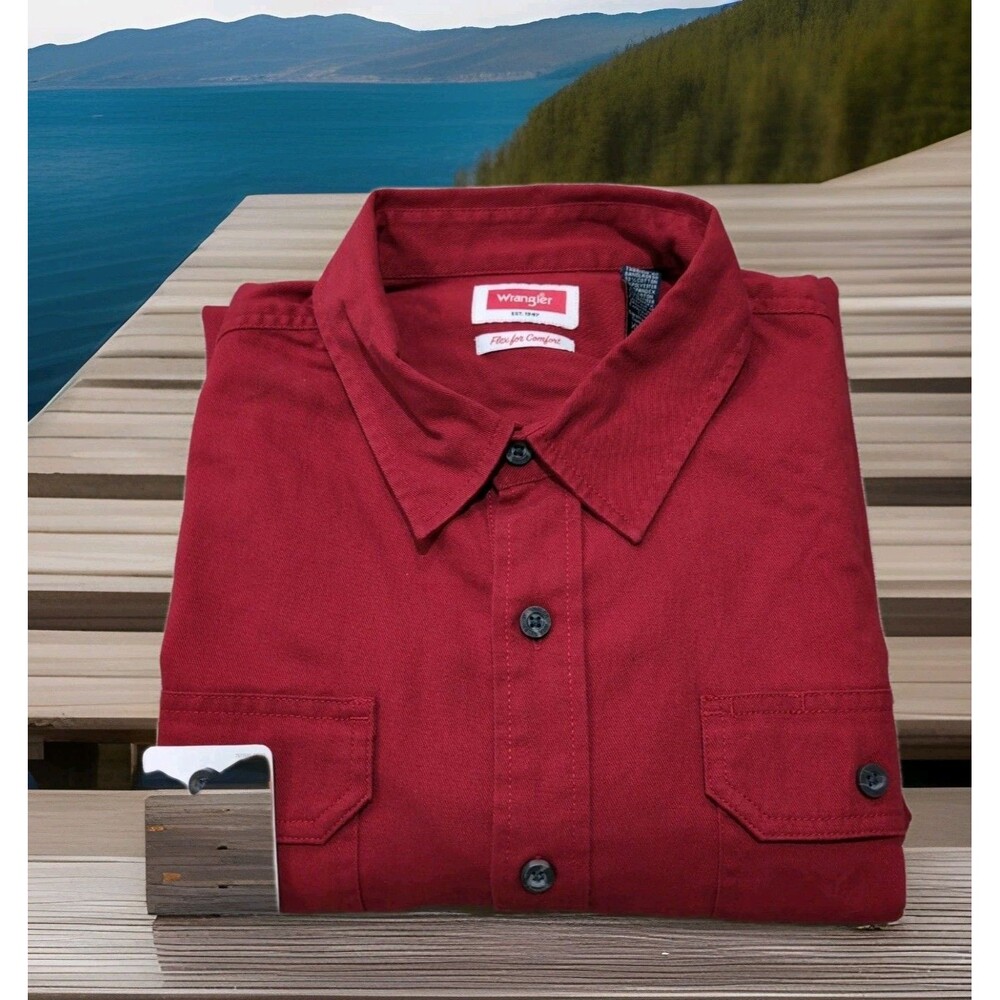 WRANGLER COMFORT FLEX CHAMBRAY MEN'S XLARGE BUTTON UP CASUAL LONG SLEEVE RED NWT